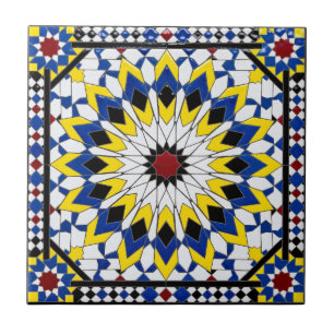 Authentic Royal Blue and Yellow Moroccan Zellij Ceramic Tile