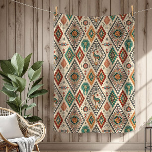 Authentic Tribal Bold Ethnic Patterns copper green Fleece Blanket