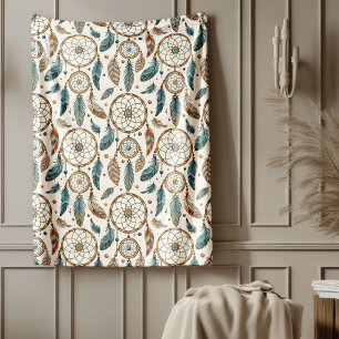 Authentic Tribal Bold Ethnic Patterns dreamcatcher Fleece Blanket