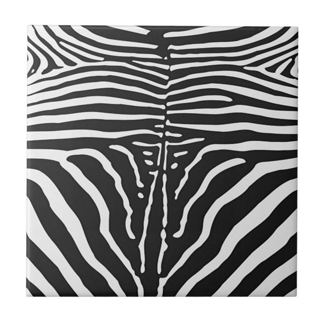 Authentic Zebra Skin Print - black white stripe Ceramic Tile (Front)