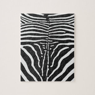 Authentic Zebra Skin Print - black white stripe Jigsaw Puzzle