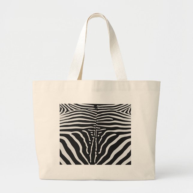 Authentic Zebra Skin Print - black white stripe Large Tote Bag (Front)