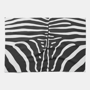 Authentic Zebra Skin Print - black white stripe Tea Towel