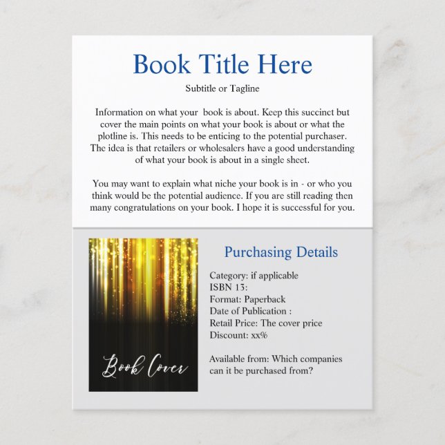 Author Book Novel Promotion Marketing Sheet (Front)