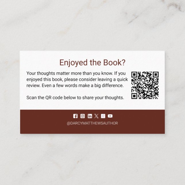 Author Book Review Request QR Code Thank you Business Card (Back)