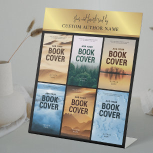 Author Book Series Photo Collage Black & Gold Pedestal Sign