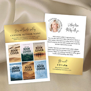 Author Book Series Photo Collage White & Gold Business Card