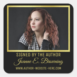 Author Book Signing Writer Photo Signed Copy Black Square Sticker