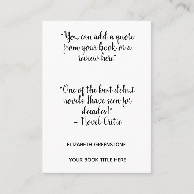 Author Promotional Review Bookmark Enclosure Card (Front)