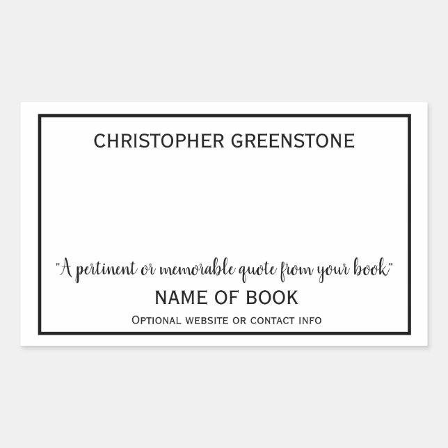 Author Signature Black Bookplate Rectangular Sticker (Front)