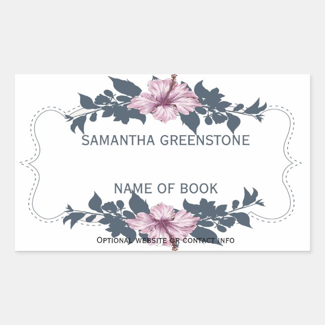 Author Signature Floral Bookplate Rectangular Sticker (Front)