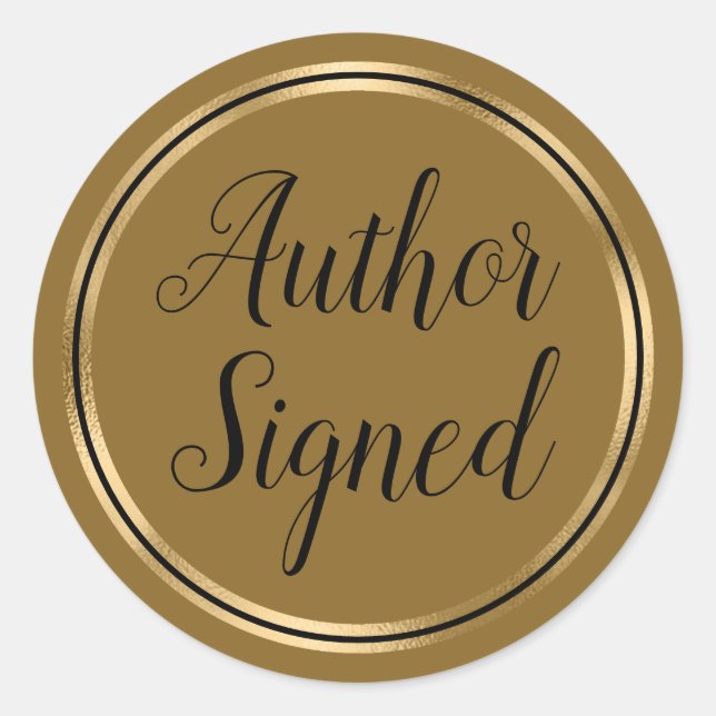 Author Signed Coffee Caramel Gold Classic Round Sticker (Front)