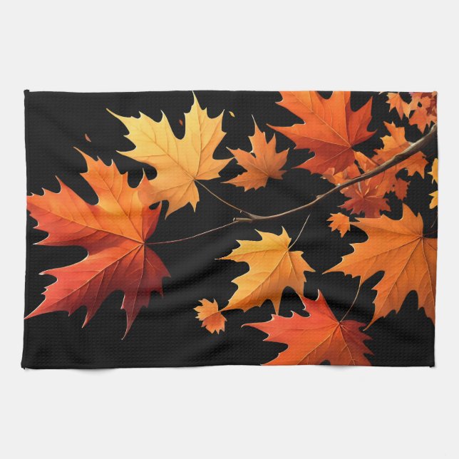 Authumn leaves Kitchen towel black (Horizontal)