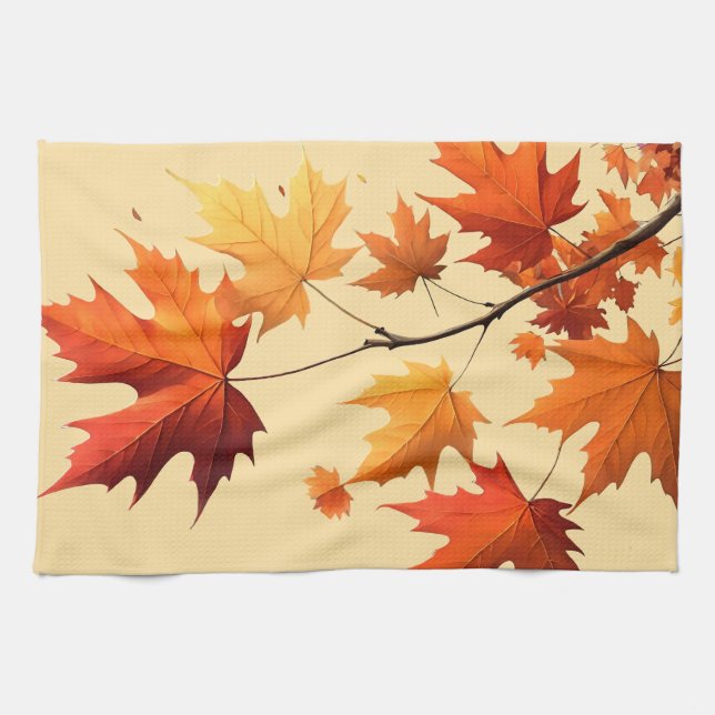 Authumn leaves Kitchen towel light yellow (Horizontal)