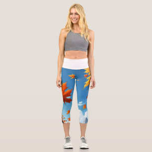 Authumn leaves white capri leggings
