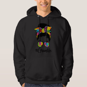 Autie Gram Life Autism Awareness Messy Bun Girl Mo Hoodie