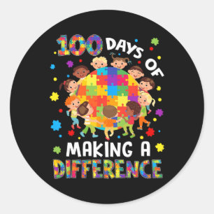 Autism 100 Days 100th Day Of School Teacher Autism Classic Round Sticker