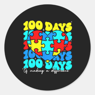 Autism 100 Days 100th Day Of School Teacher Autism Classic Round Sticker