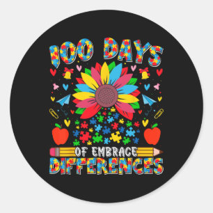 Autism 100 Days Of School Iep Embrace Differences Classic Round Sticker