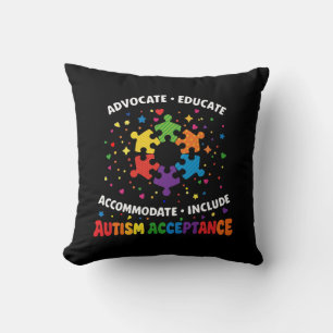 Autism Acceptance Advocate Educate Rainbow Puzzle Cushion