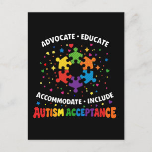 Autism Acceptance Advocate Educate Rainbow Puzzle Postcard