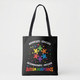 Autism Acceptance Advocate Educate Rainbow Puzzle Tote Bag