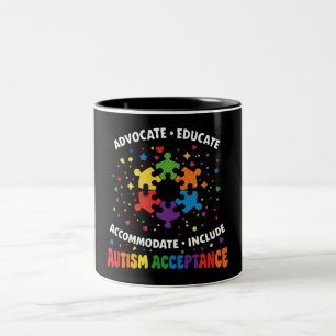 Autism Acceptance Advocate Educate Rainbow Puzzle Two-Tone Coffee Mug