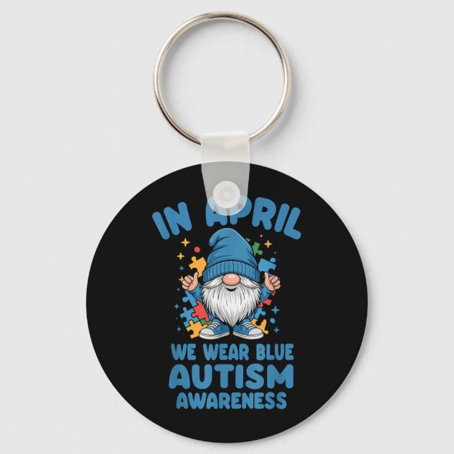 Autism Acceptance April Gnome Puzzle Piece Key Ring (Front)