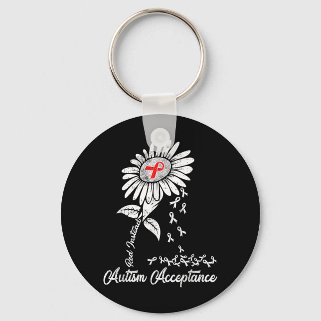 Autism Acceptance Awareness Red Instead Sunflower Key Ring (Front)