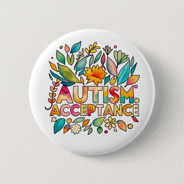 Autism Acceptance Colourful Flowers 6 Cm Round Badge (Front)