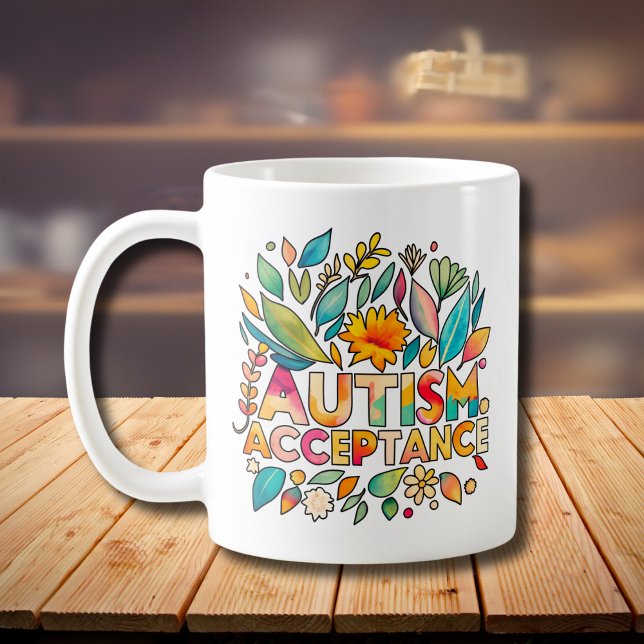 Autism Acceptance Colourful Flowers Coffee Mug (Creator Uploaded)