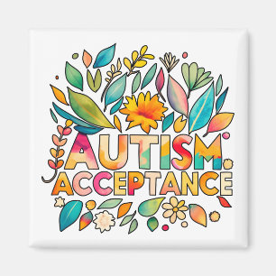 Autism Acceptance Colourful Flowers Magnet