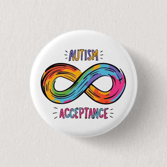 Autism Acceptance Colourful Rainbow Infinity Symbo 3 Cm Round Badge (Front)