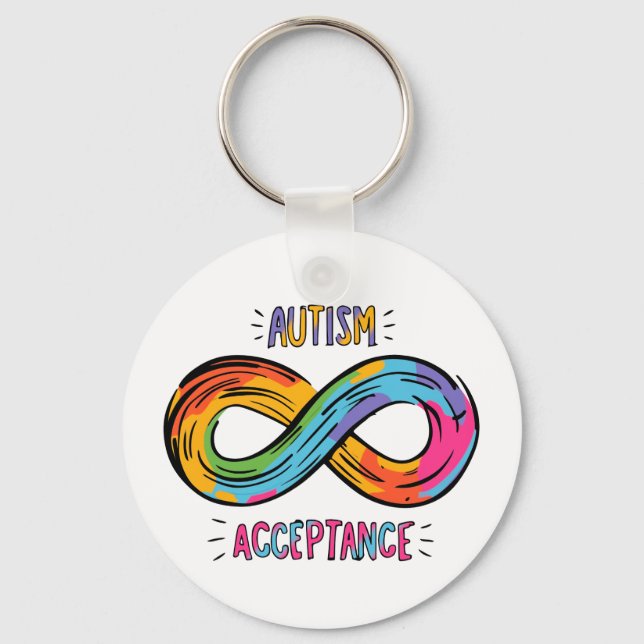 Autism Acceptance Colourful Rainbow Infinity Symbo Key Ring (Front)