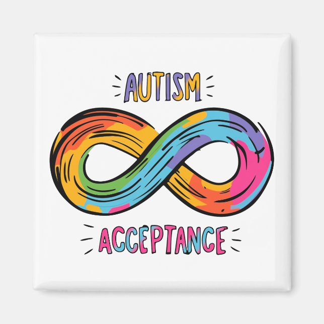 Autism Acceptance Colourful Rainbow Infinity Symbo Magnet (Front)
