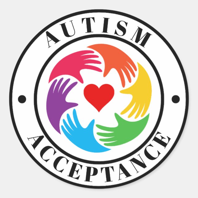 Autism Acceptance Hands And Heart Circle Classic Round Sticker (Front)