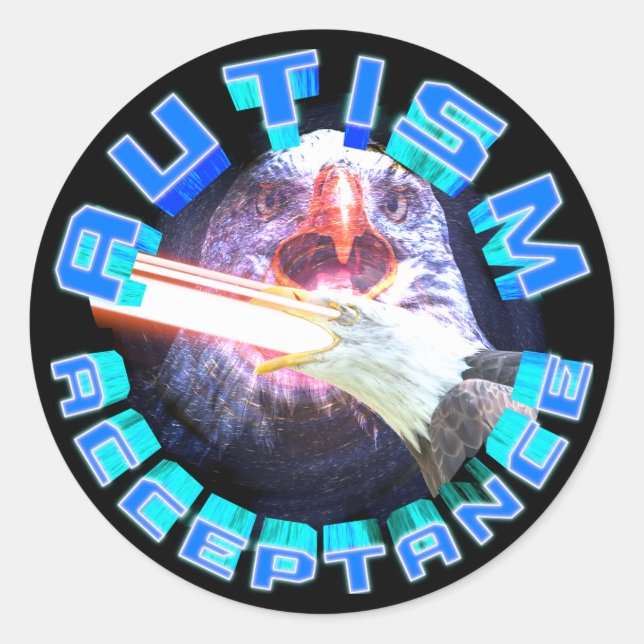 Autism Acceptance Laser Space Eagle Maxing Awesome Classic Round Sticker (Front)
