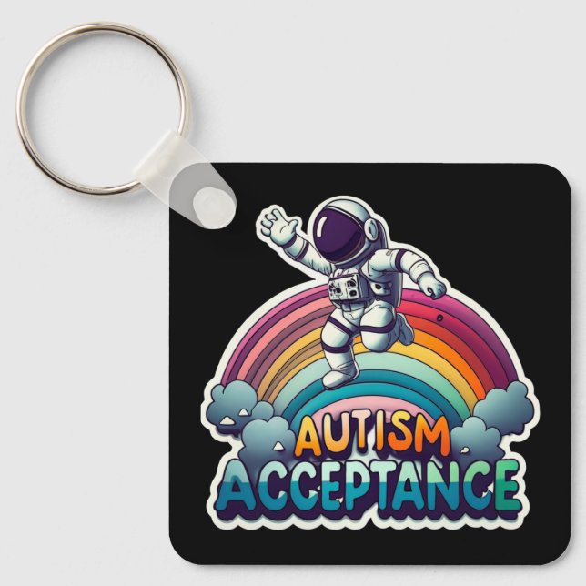 Autism Acceptance Rainbow Astronaut Key Ring (Front)