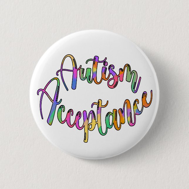 Autism Acceptance Rainbow Typography 6 Cm Round Badge (Front)
