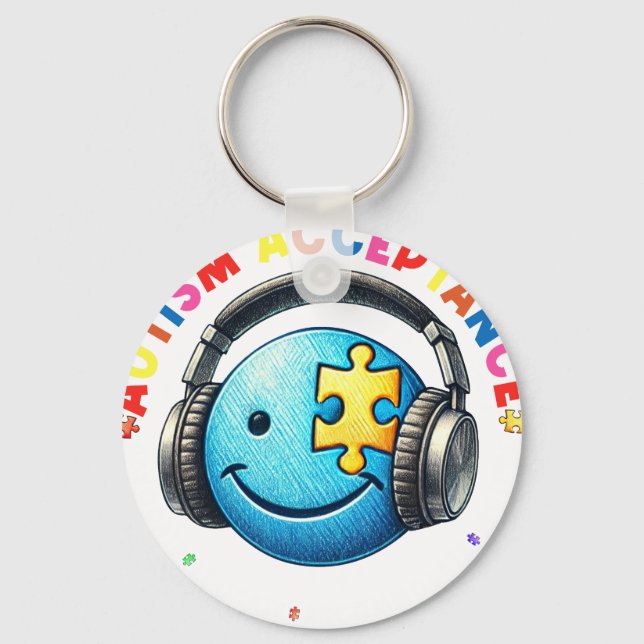 autism acceptance smiley  key ring (Front)