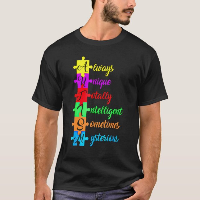 Autism Acronym And Puzzle Piece  Fun Autism Awaren T-Shirt (Front)