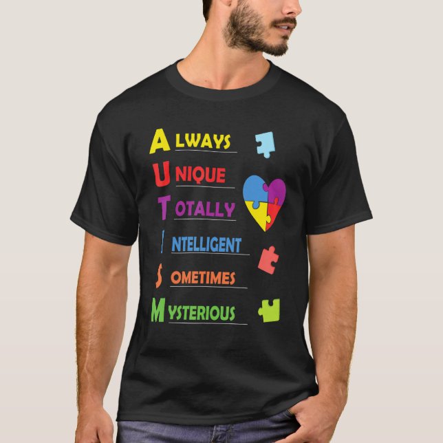 Autism Acronym And Puzzle Piece T-Shirt (Front)