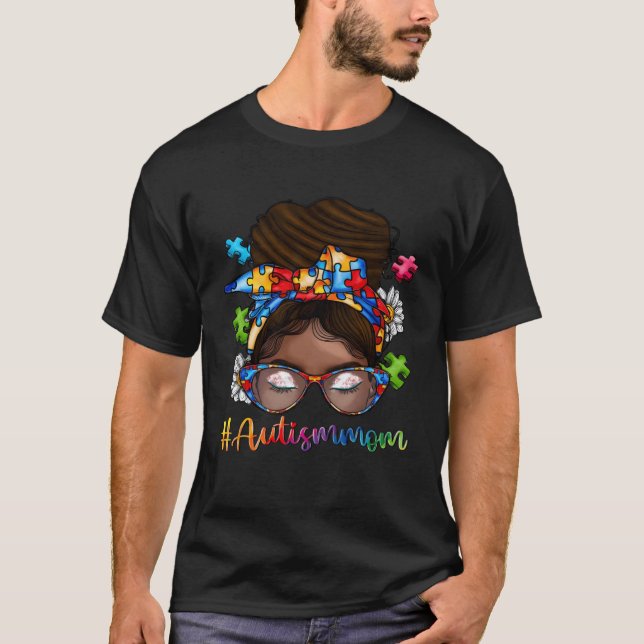 Autism Afro Mom Curly Hair American African Autism T-Shirt (Front)