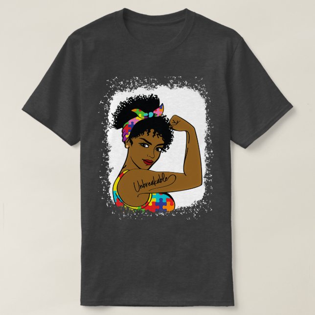 autism afro mom unbreakable world autism awareness T-Shirt (Design Front)
