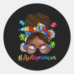 Autism Afro Mum Curly Hair American African Autism Classic Round Sticker