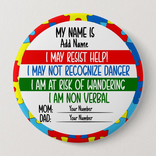 Autism Alert Non Verbal Autistic Card 10 Cm Round Badge (Front)