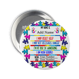 Autism Alert Nonverbal Pin Button Badge