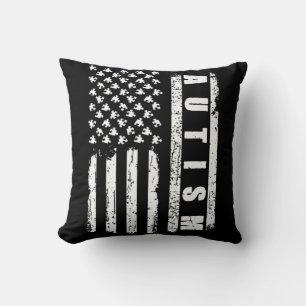 Autism American Flag Autism Awareness Puzzle vint Cushion
