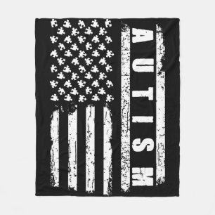 Autism  American Flag Autism Awareness Puzzle vint Fleece Blanket