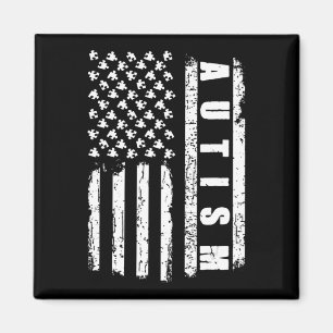 Autism American Flag Autism Awareness Puzzle vint Magnet